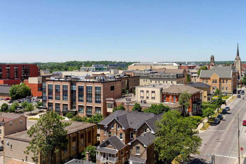 Aerial view of downtown Brantford.